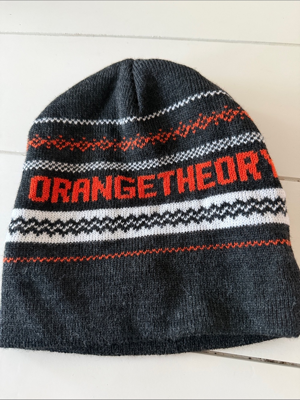 Orangetheory Charcoal Knit Beanie with Orange & White Accents